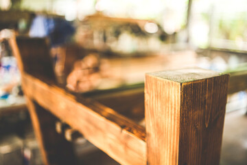 wood material industrial background, carpenter machine equipment for wooden construction factory, work about natural wood plank texture pattern in brown color