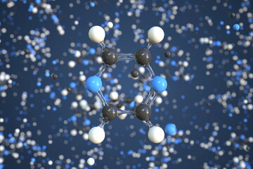 Pyrazine molecule, conceptual molecular model. Chemical 3d rendering