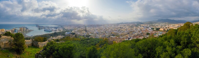 Aerial and panoramic view in the city of Málaga in Spain