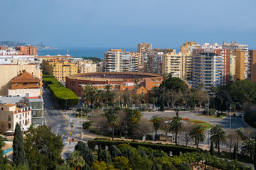 Aerial and panoramic view in the city of Málaga in Spain.