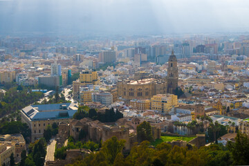Fototapeta na wymiar High Angle view of of the city of Malaga in Spain.