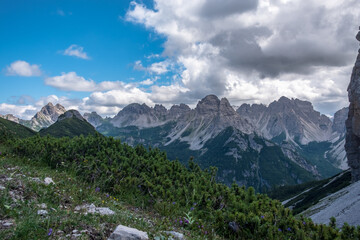 Fototapeta na wymiar Exploration summer day in the beautiful Carnic Alps, Forni di Sopra, Friuli-Venezia Giulia, Italy