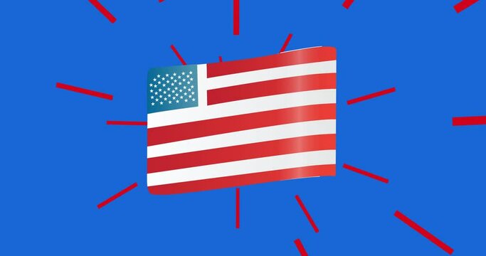 Animation of american flag on blue background