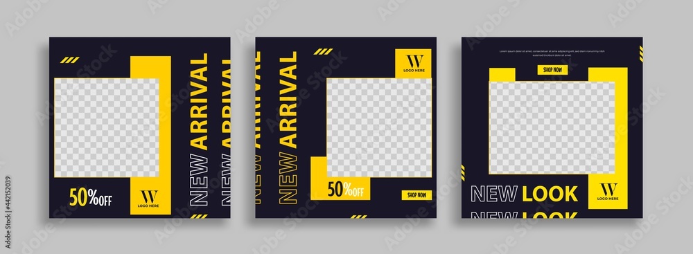 Wall mural set of editable minimal square banner template. blue yellow white background color with geometric sh