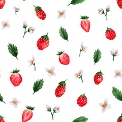 Watercolor pattern with strawberries