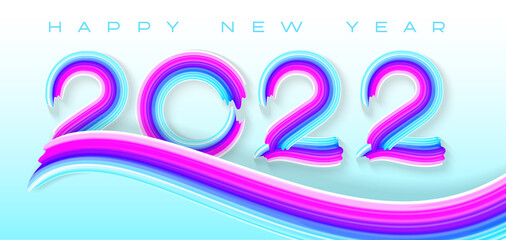 Happy New Year 2022, greeting inscription of colorful brushstroke paint, trendy modern vector illustration EPS10