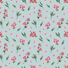 Watercolor pattern with flowering branches