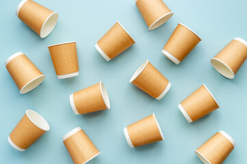 A lot of paper cups for take away coffee or tea