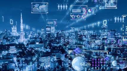 デジタル営業　在宅勤務　テレワーク　IoTによる大都市のデジタル化 背景画像のイメージ