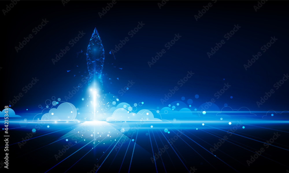 Poster abstract business start up launching product with rocket concept. light out technology background hi