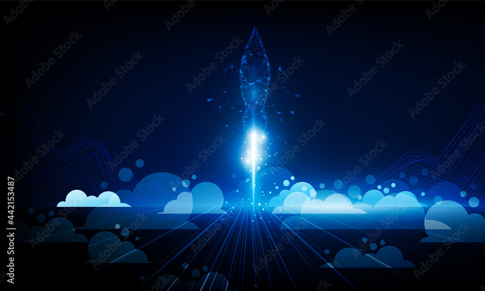 Poster abstract business start up launching product with rocket concept. light out technology background hi