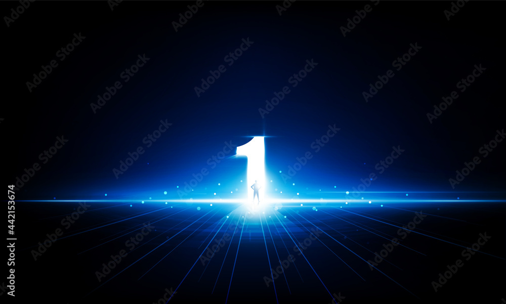 Poster abstract key door open number one light out technology background hitech communication concept innov