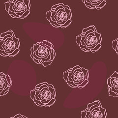 Roses line art seamless pattern.Boho flowers drawing with abstract shapes.Vector illustration.Floral decorative design.Can be used in textile industry,wrapping paper,package,background,scrapbooking. 