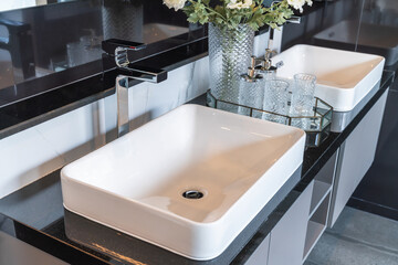 modern rest room style with wash basin, interior design decoration