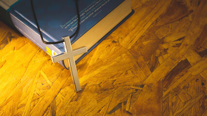 Christian cross  and holy bible.