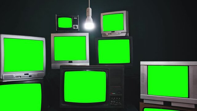 Eight Retro TV Sets Green Screens. Zoom Out. 