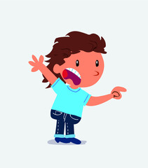 cartoon character of little girl on jeans pointing at something outraged.