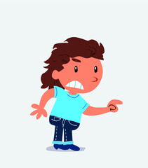 cartoon character of little girl on jeans pointing something aggressively.