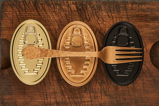 Metal fork on canned food