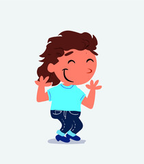 cartoon character of little girl on jeans shrinks somewhat shy