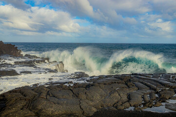 Big waves on the rocky coast. Big island. Hawaii