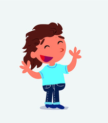  Pleased cartoon character of little girl on jeans explaining something.