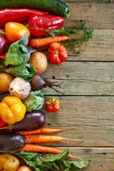 Flat lay of assortment of fresh vegetables, bio healthy, organic food