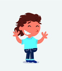 Very pleased cartoon character of little girl on jeans.