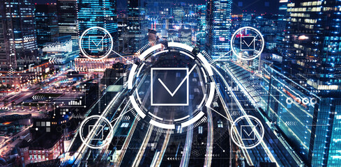 Checklist concept with a large train station