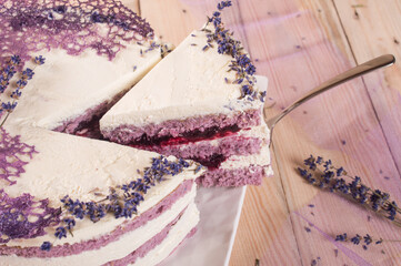 lavender dessert cake on vintage background