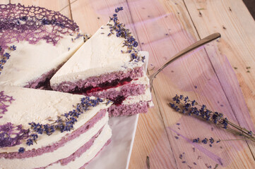 lavender dessert cake on vintage background