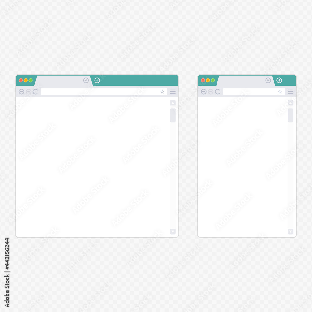 Poster empty browser window in flat style vector illustration. mockup web browser screen different sizes in