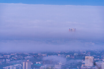 Songkhla, Thailand -June 4, 2020 : Cityscape view in morning time, scene of Kho hong Hill in Hatyai city, Songkla, Thailand.