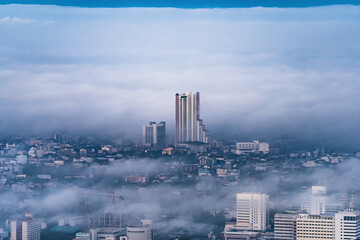 Songkhla, Thailand -June 4, 2020 : Cityscape view in morning time, scene of Kho hong Hill in Hatyai city, Songkla, Thailand.