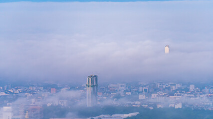 Songkhla, Thailand -June 4, 2020 : Cityscape view in morning time, scene of Kho hong Hill in Hatyai city, Songkla, Thailand.