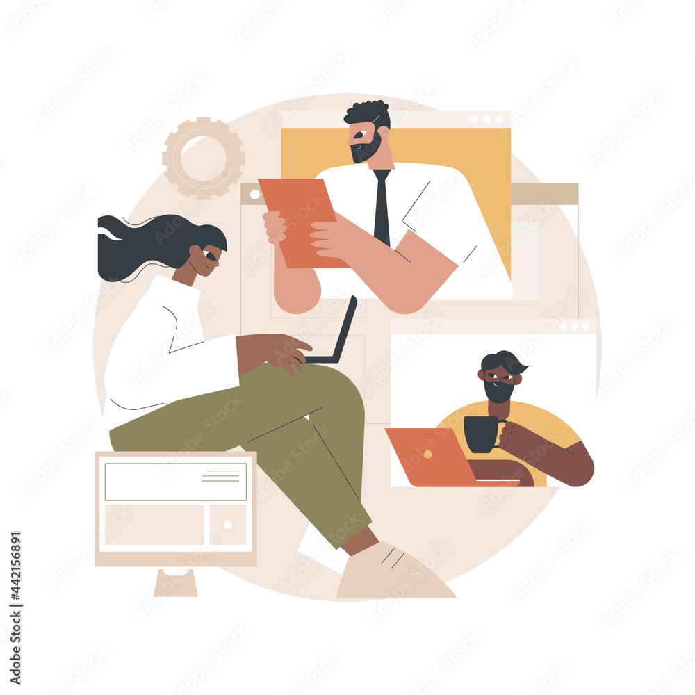 Aufkleber workflow abstract concept vector illustration. development team workflow, business process efficienc