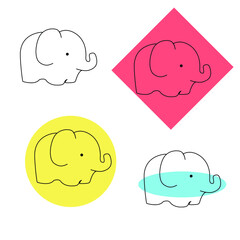 one line continuous drawing four colorful toy elephant