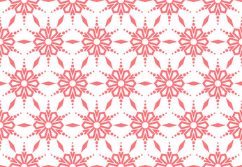 Abstract geometric pattern with lines, snowflakes. A seamless vector background. White and pink texture. Graphic modern pattern