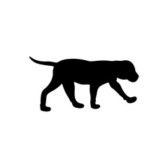 Silhouette of a domestic dog on a white background.