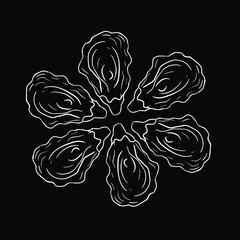 The original design of oysters for postcards, menus, prints. National Oyster Day.