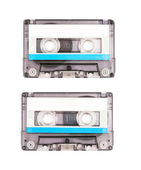 Old Vintage Audio cassette tape - both sides A and B isolated on a white background eiyj Clipping Path