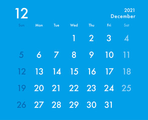 calendar December 2021 blue