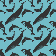 Naklejka premium World Whale and Dolphin Day seamless pattern. Vector Illustration