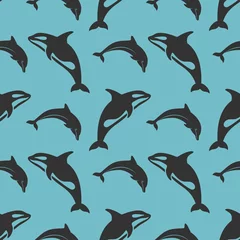 Crédence de cuisine en verre imprimé  Animaux marins Modèle sans couture de la Journée mondiale des baleines et des dauphins. Illustration vectorielle