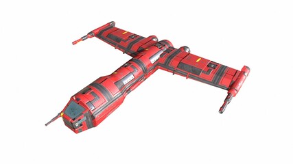 A military spaceship with guns of different colors and broken 3d-illustration 3d-rendering
