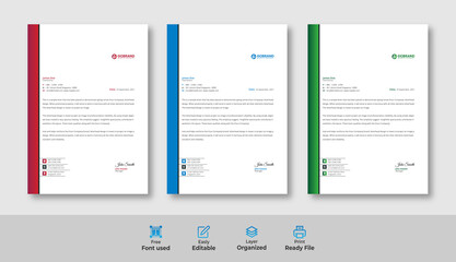 Letterhead template with 3 colors. Letterhead template in flat style. Letterhead set or bundle, Business or company letterhead