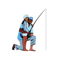 Illustration Vector Graphic of Daughter and Father Fishing  Design