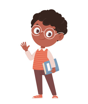 Cheerful African American schoolboy with a book