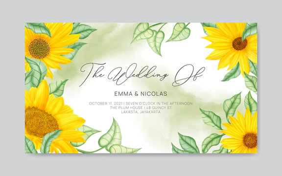 Rustic sunflower wedding invitation background template
