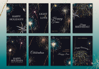 Shiny Fireworks Layout with Editable Text Set